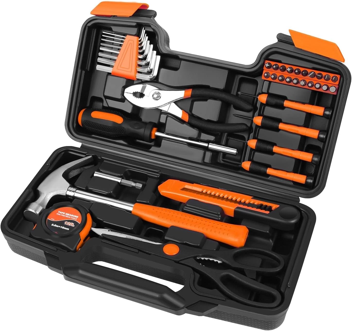 Flexzion 39 Piece Hand Tool Kits with Case - Compact Tool Kit for Handyman, Homeowners DIY - Household Tool Kit for Home with Portable Basic Tool Set Case, Orange